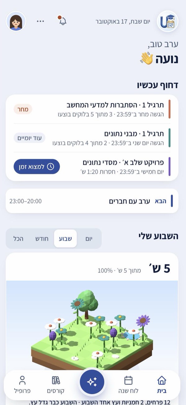 דף הבית: מה דחוף עכשיו, מה הבא, והשבוע שלי